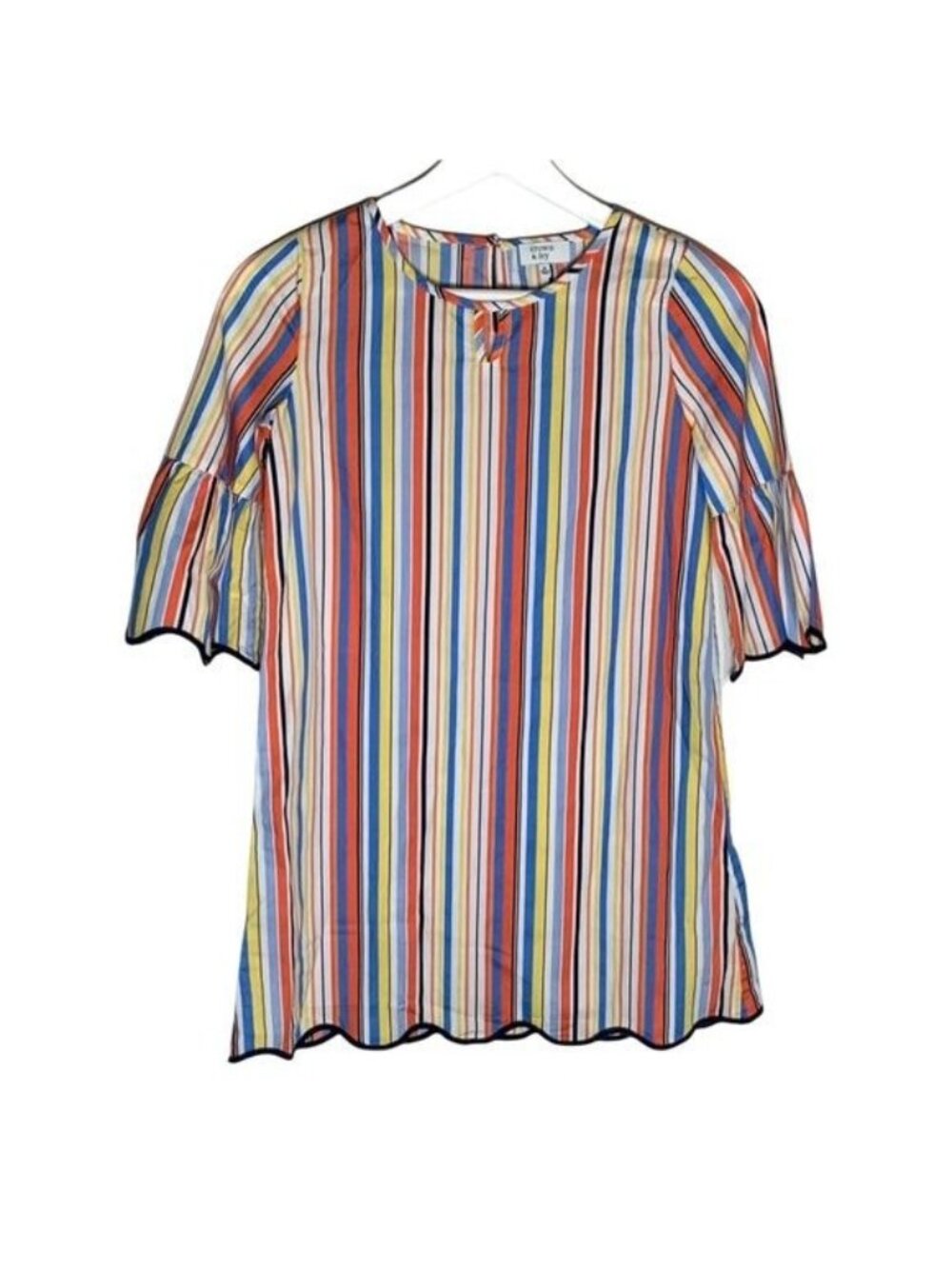 Crown and Ivy Girls 7 8 Striped Peasant Dress Ruffle Sleeve Cotton